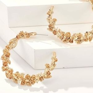 Floral rose gold hoops